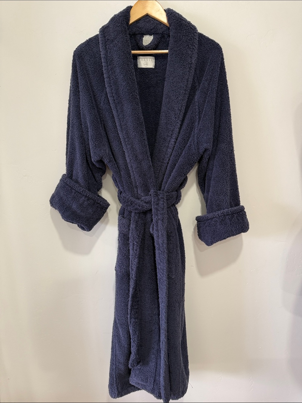 Frette Navy Plush Turkish Terry Cotton Shawl-Collar Bath Robe with Belt- L